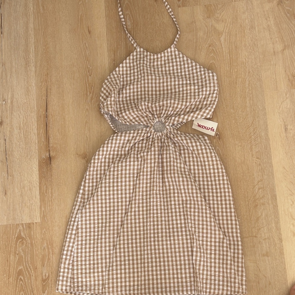 Brown Gingham Mini Dress